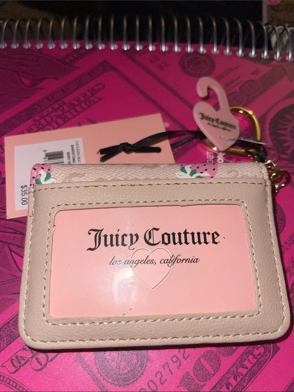 Juicy Couture Beige Strawberry Card & Key Holder with Pink Accents